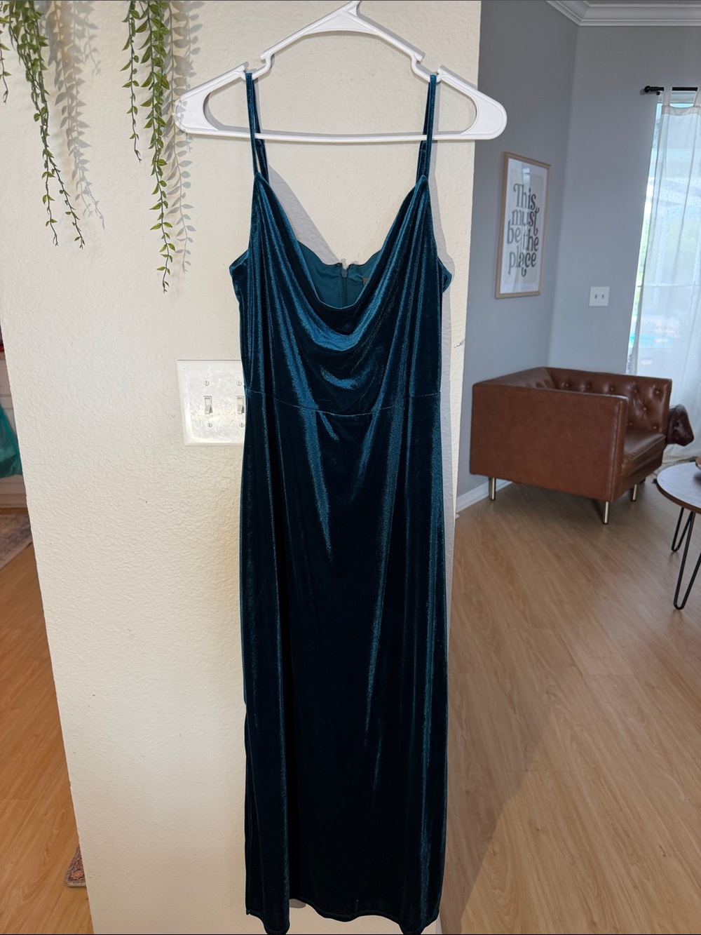 Velvet Cowl-Neck Slip Dress - Teal